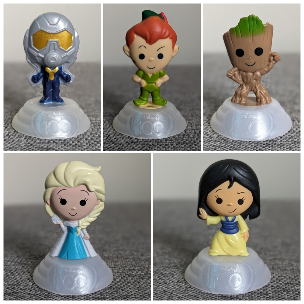 2023 McDonald's Disney 100th Anniversary Toys Elsa Mulan Peter Pan Groot Happy